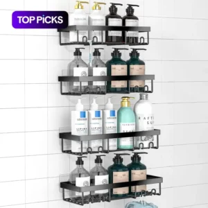 Bathroom Storage Rack, 4 Counts/set Adhesive Shower Organizer Shelves, Waterproof Bathroom Supplies