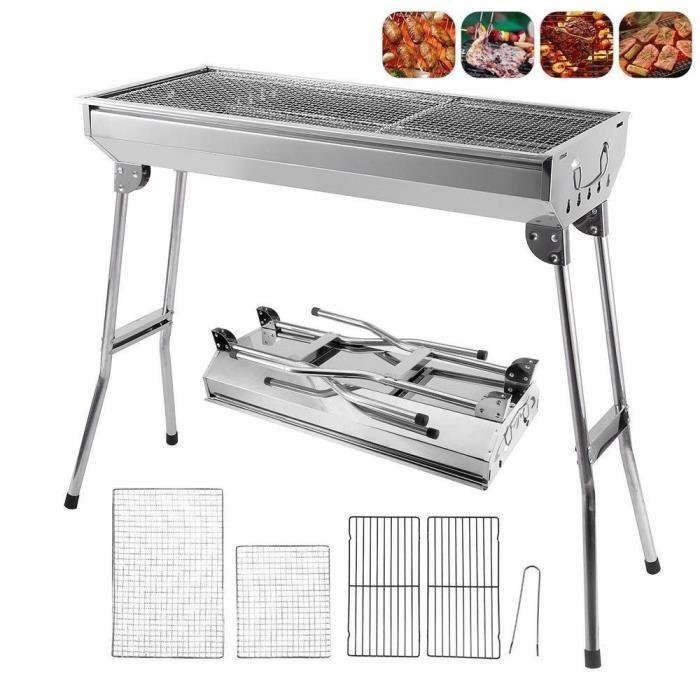 Edelstahl Holzkohlegrill | Klappbarer & Tragbarer Gartengrill (73*33,5*70 cm)