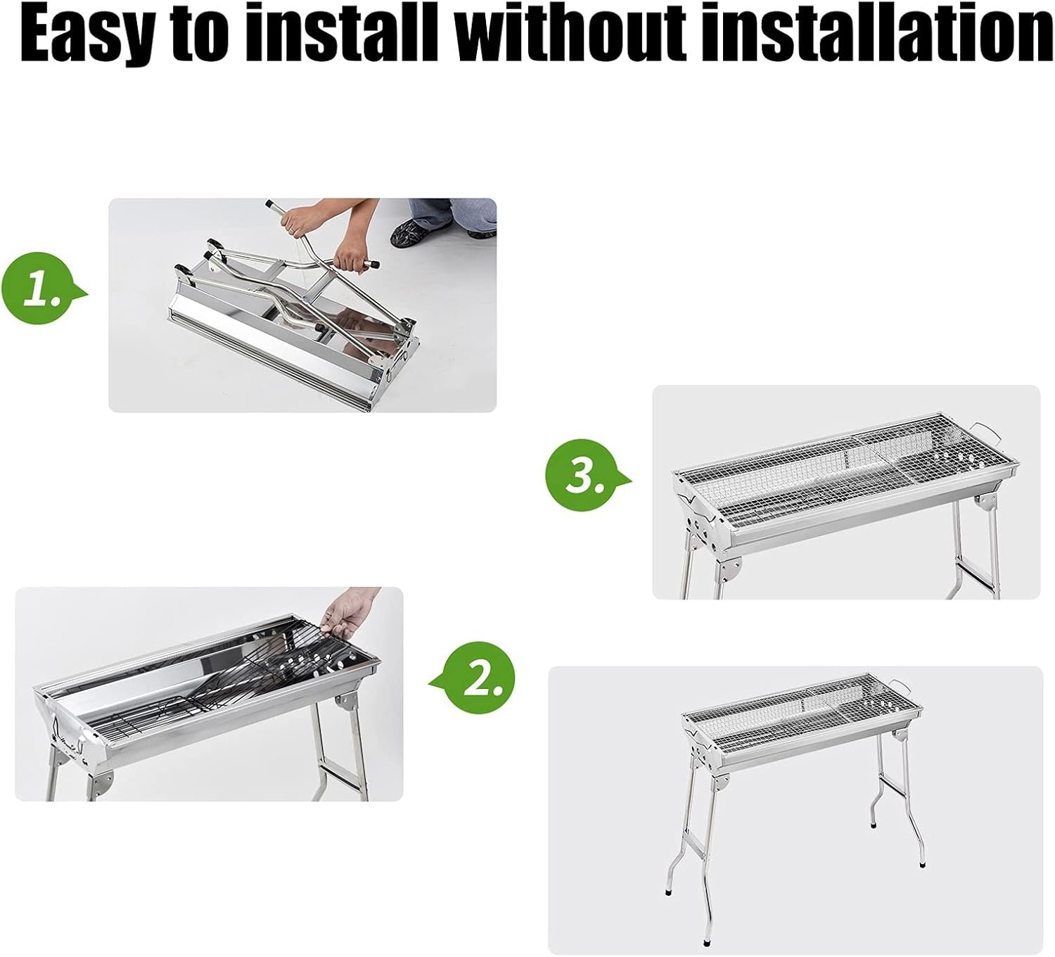 Edelstahl Holzkohlegrill | Klappbarer & Tragbarer Gartengrill (73*33,5*70 cm) - Image 2